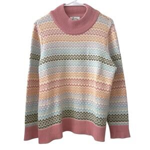 The Tog Shop Petite Large Multicolor Striped Knit Sweater Cotton Blend Pastel